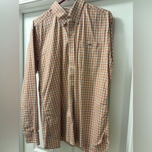 Men's Orange Plaid Long-Sleeve Button-Down Shirt